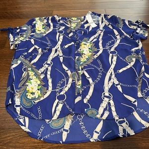 NWT Blue short sleeve button down top. Size XL